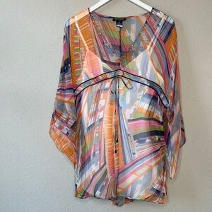 Boston Proper 100% Silk Sheer V Neck Blouse with V Neck Camisole Top Size 12